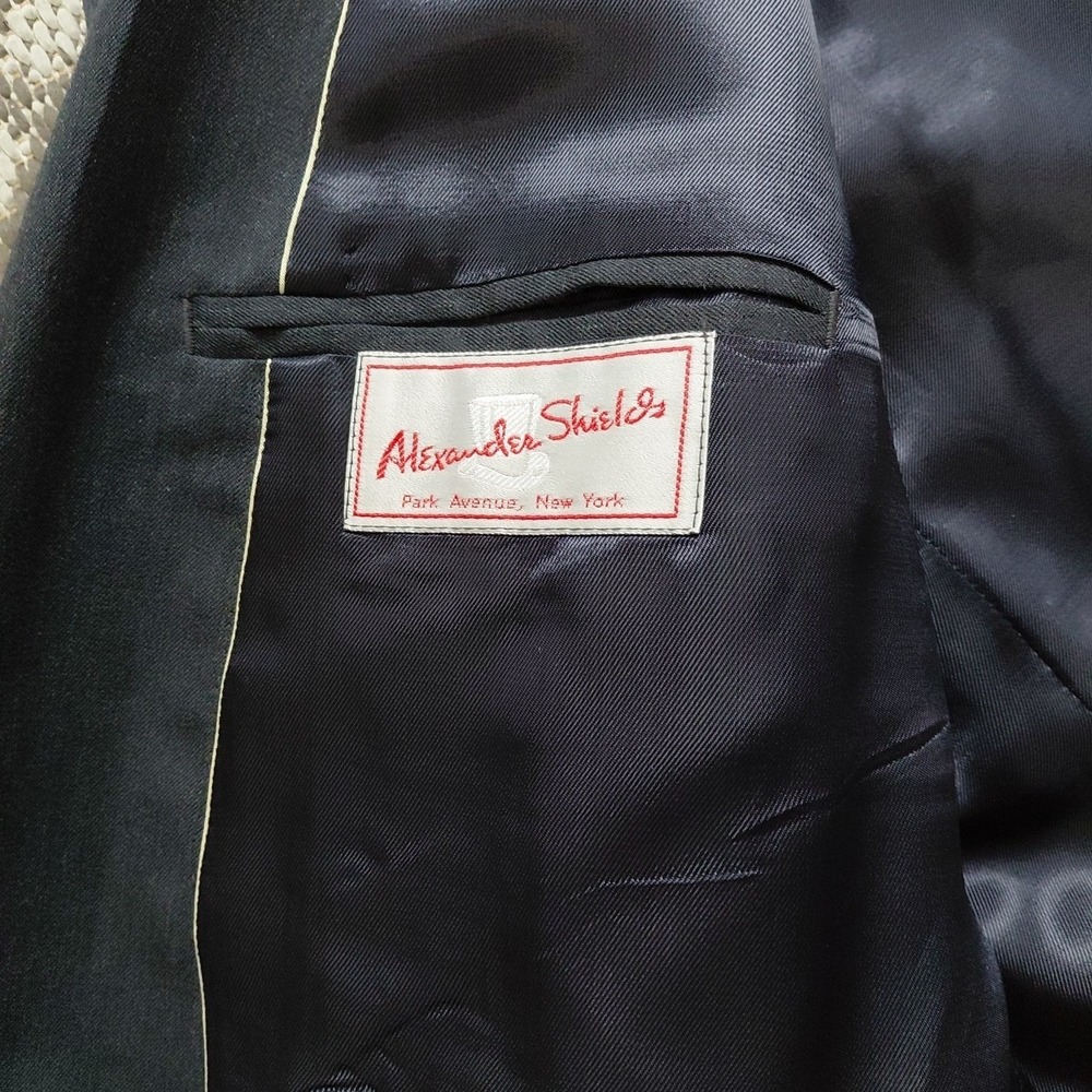 A. Sheilds Blazer Jacket Mens 44L Blue Wool Double Breasted Peak Lapel Classic - Picture 11 of 12